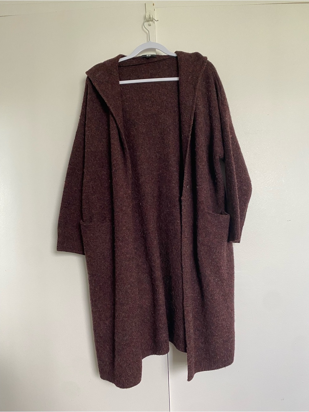 UNIQLO Long Burgundy Cardigan 100% Wool